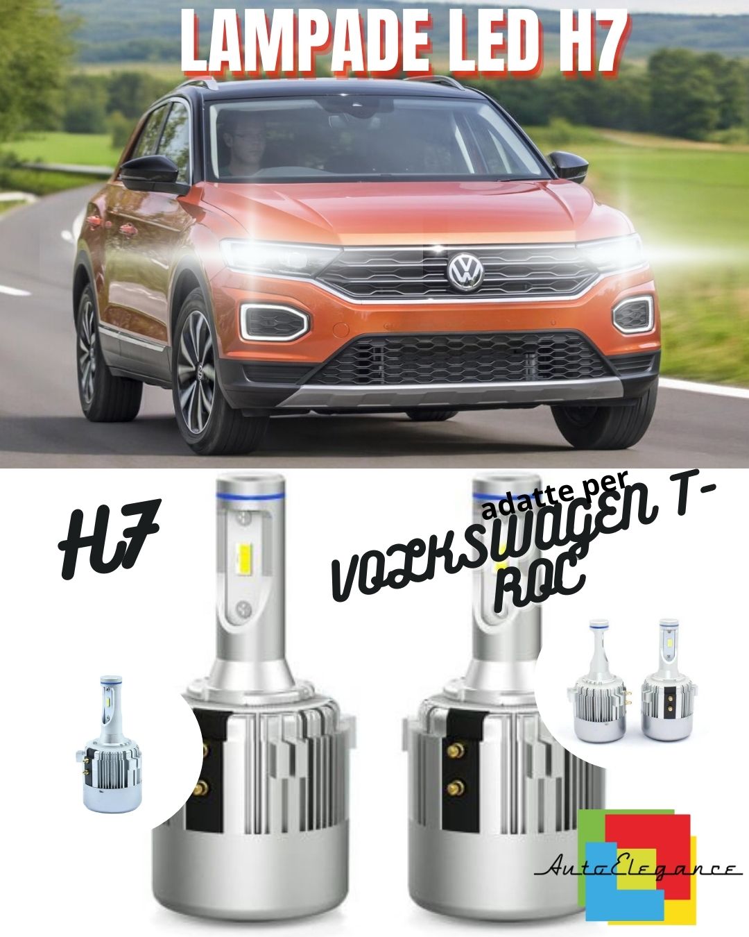 😎LED KIT H7 VOLKSWAGEN T-ROC TROC 6000K WHITE 9600 LUMEN INTEGRATED SUPPORTS😎
