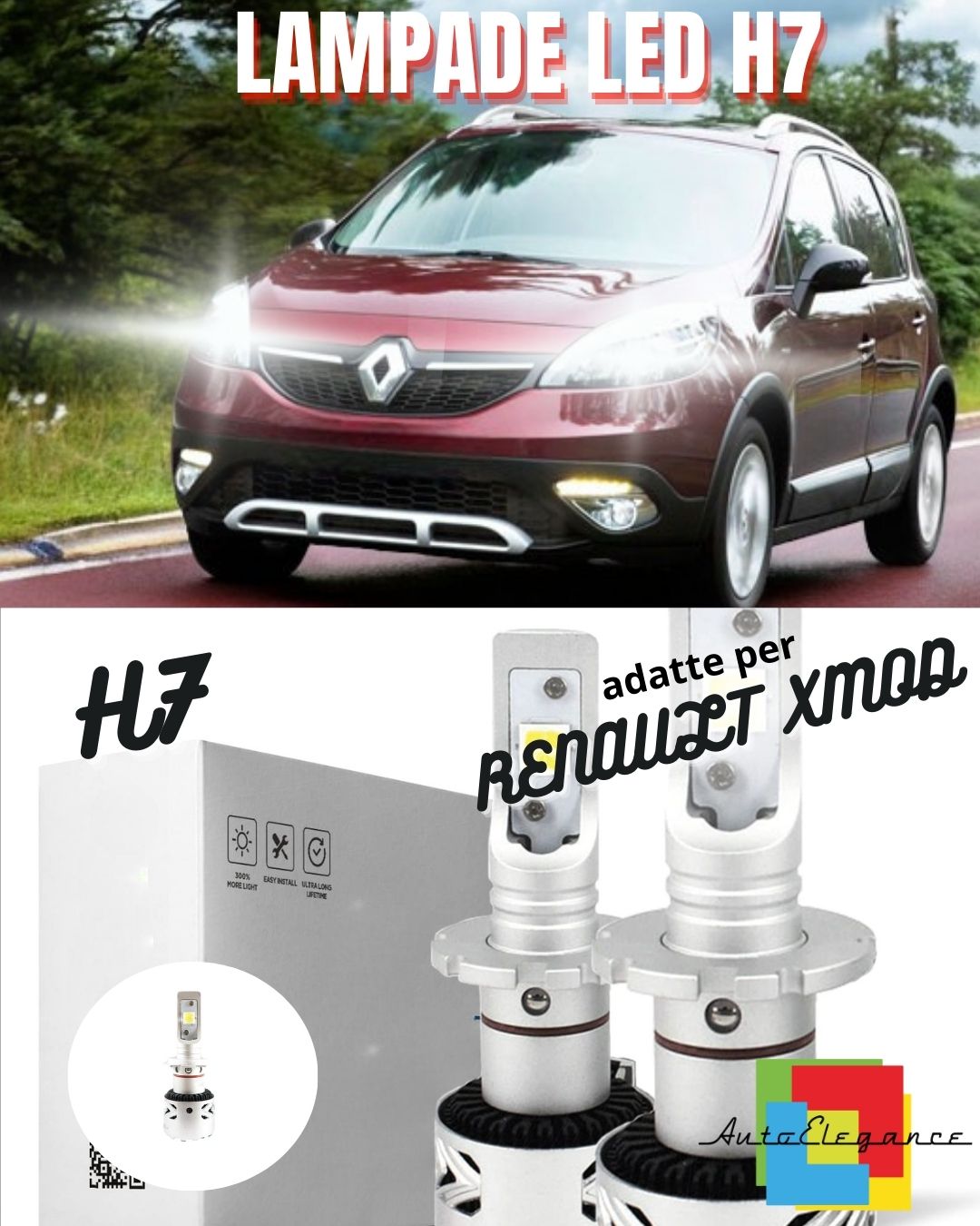 😍KIT LED H7 RENAULT XMOD 6500K CANBUS 12000 LUMEN MONO LED LENTICOLARE😍