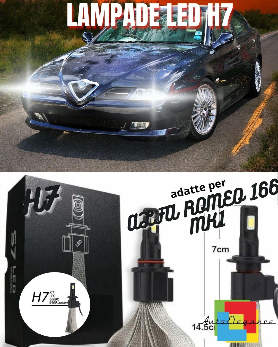 😎KIT FULL LED ALFA ROMEO 166 MK1 LAMPADE LED H7 6000K BIANCO NO ERROR 6400lm😎