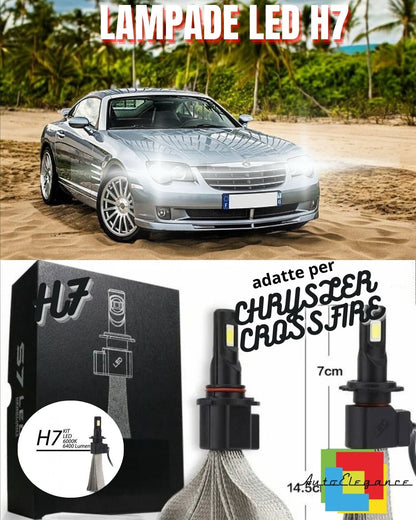 😎KIT LED H7 CHRYSLERCROSSFIRE BIANCO 6400 LUMEN ABBAGLIANTI ACCENSIONE RAPIDA😎