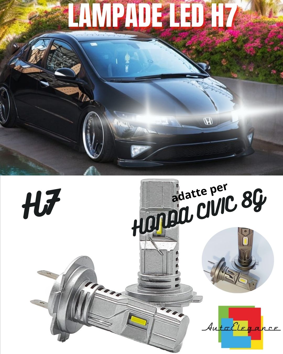 🖤KIT LED H7 PER HONDA CIVIC 8G MK8 VIII 6000K 6000 LUMEN CANBUS ANABBAGLIANTI🖤