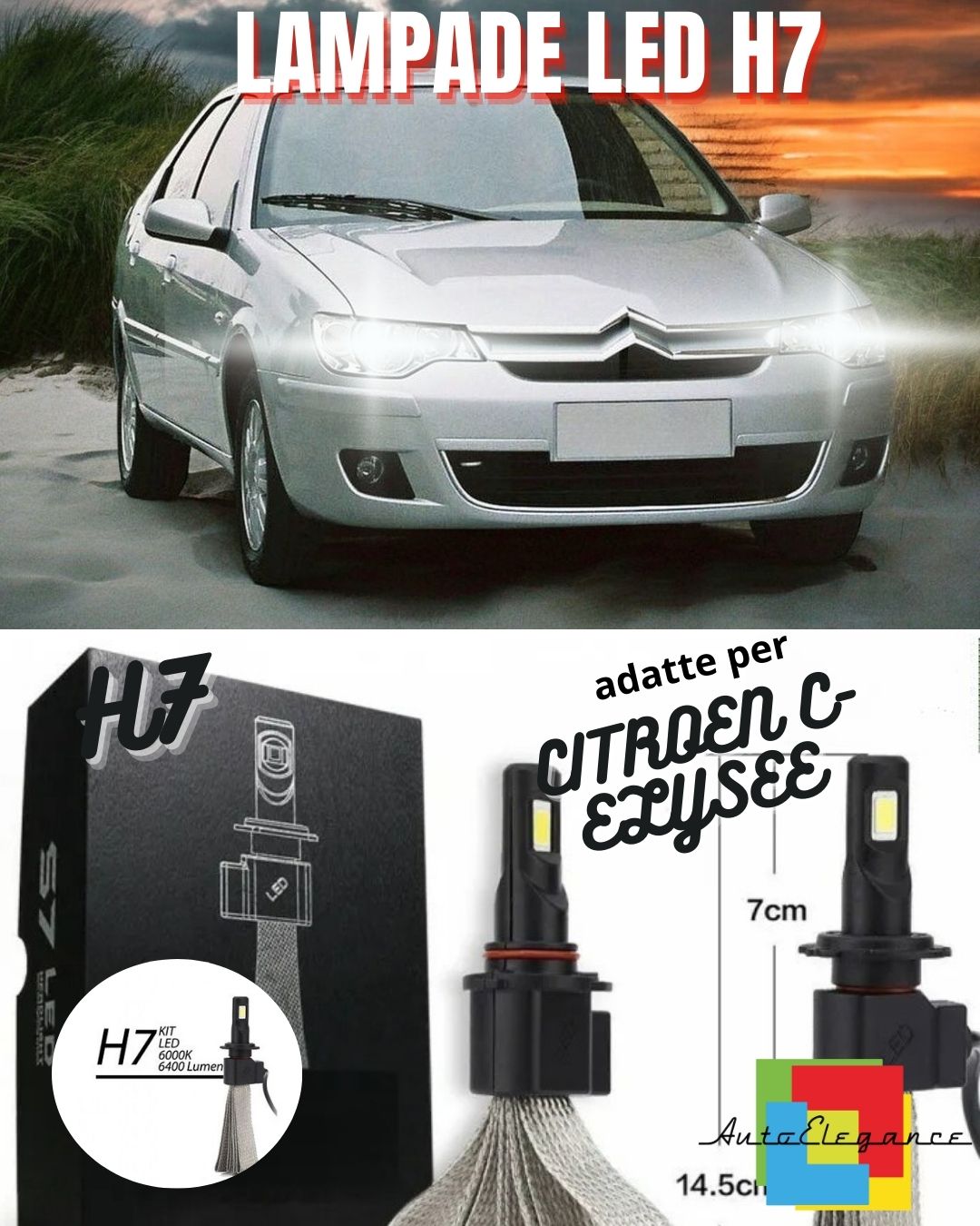 🤩KIT LED H7 LED CITROEN C-ELYSEE PRE-RESTYLING 6000K 6400 LUMEN ANABBAGLIANTI🤩