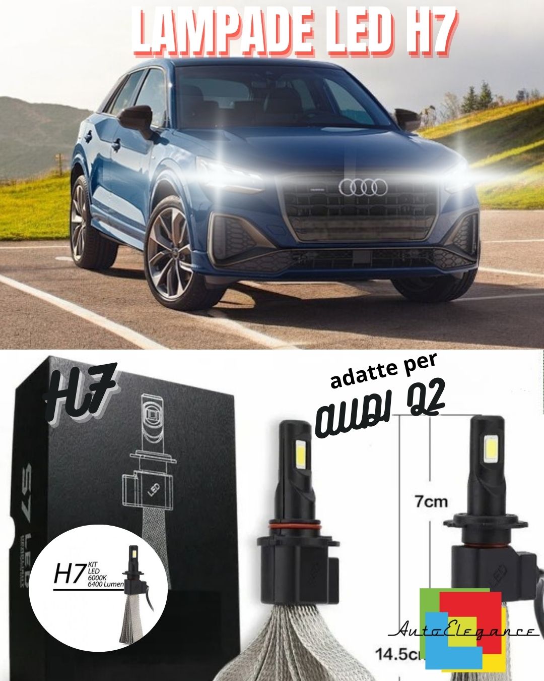 😎KIT LAMPADE ANABBAGLIANTI LED AUDI Q2 LED H7 6000K 6400 LUMEN NO ERROR😎