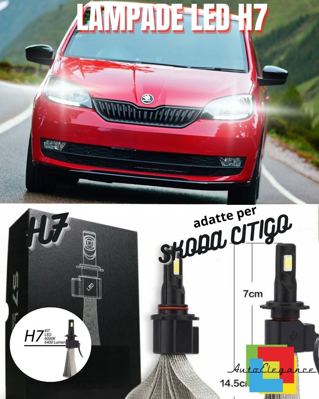 😍SKODA CITIGO RESTYLING LED HIGH BEAM LAMP KIT LED H7 6000K XENON XENO😍 