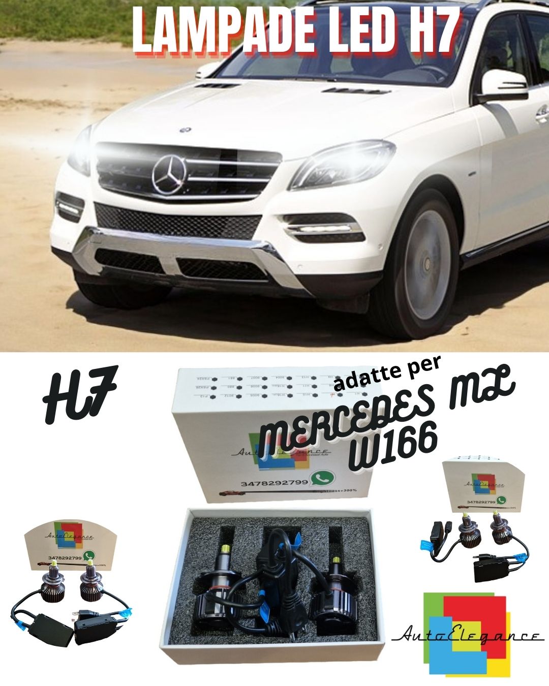 🔥LED LOW BEAM LAMP KIT MERCEDES ML W166 LED H7 6000K WHITE NO ERROR🔥 