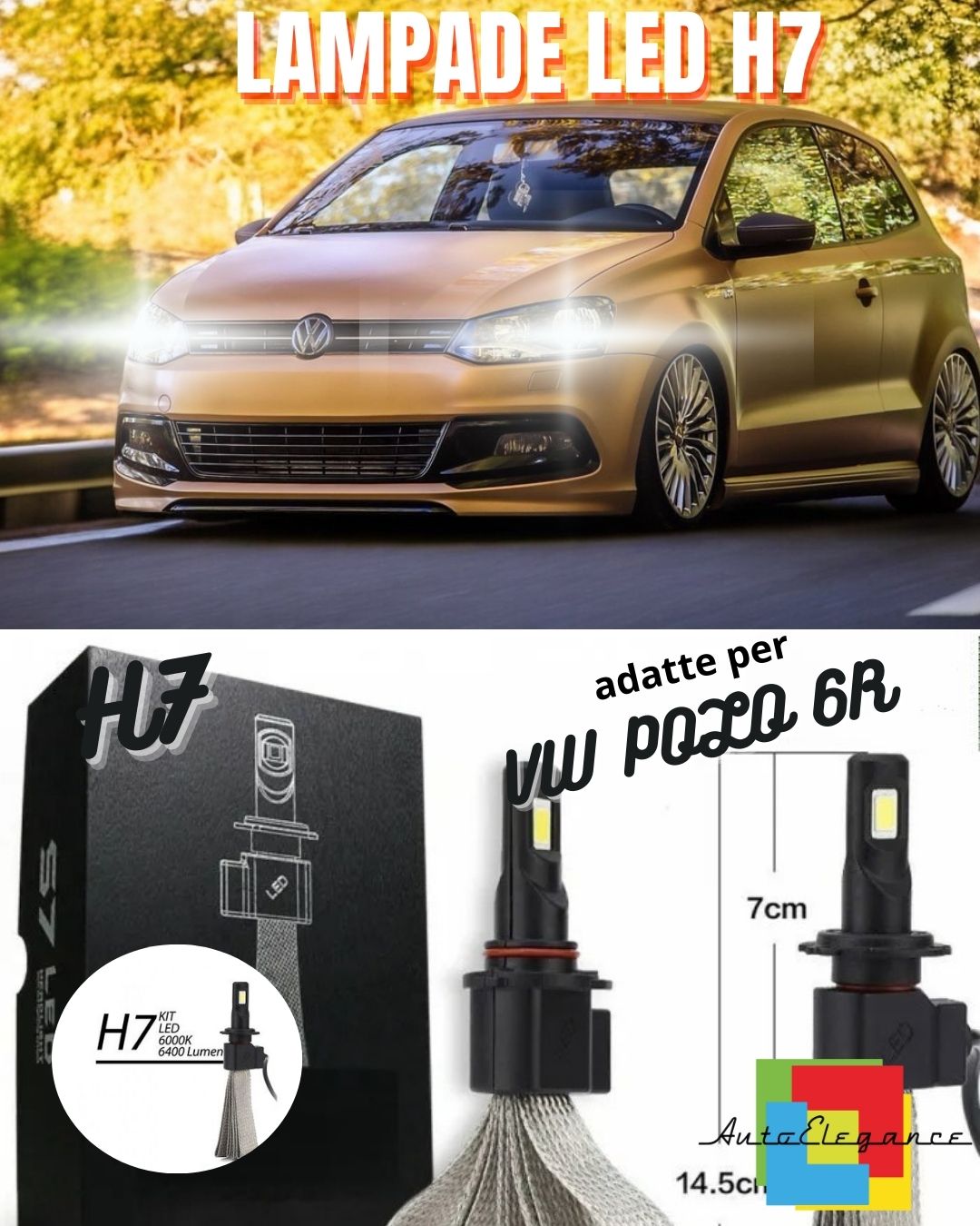 🤎KIT H7 LED CANBUS ANABBAGLIANTI VW POLO 6R 6C + PORTALAMPADE 6000K NO ERROR🤎