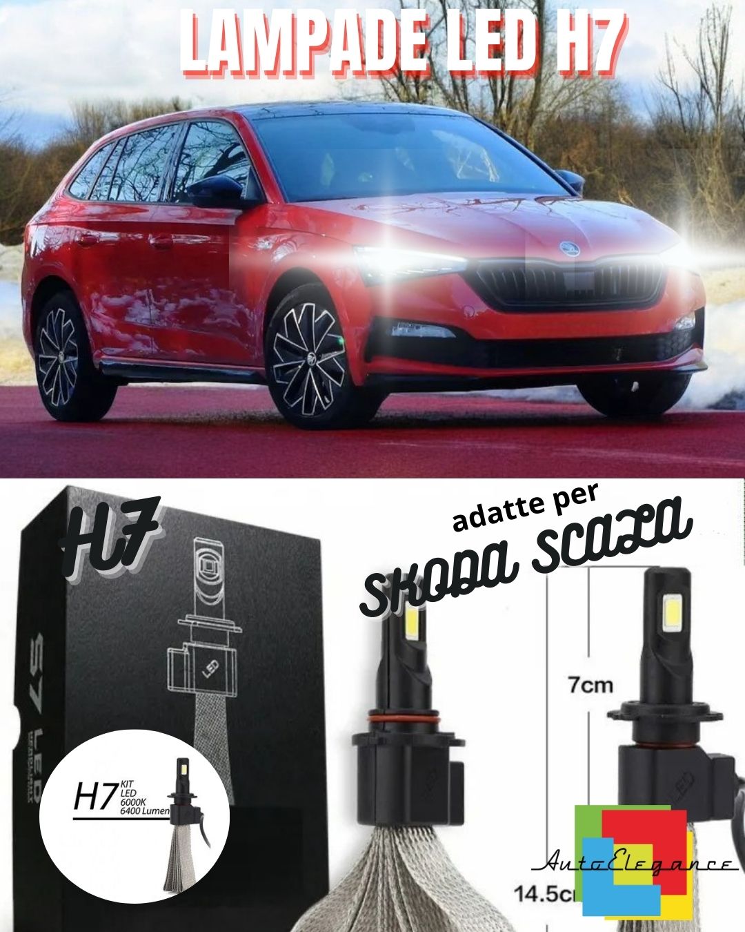 KIT LAMPADE ABBAGLIANTI LED SKODA SCALA LED H7 6000K BIANCO 6400 LUMEN