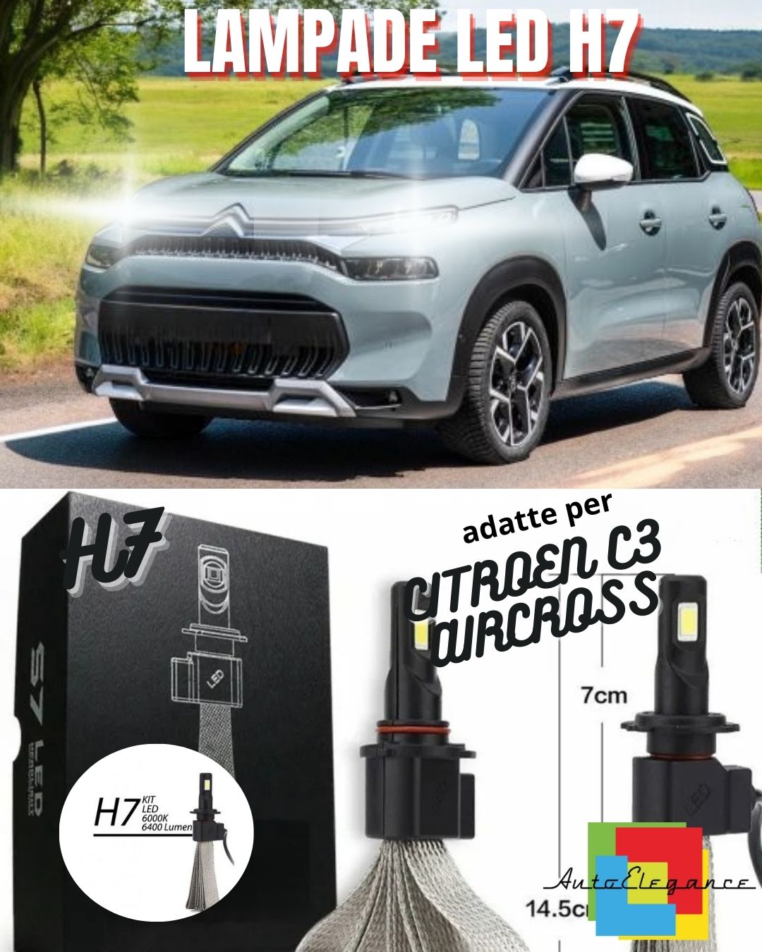 🤩KIT LAMPADE ANABBAGLIANTI LED CITROEN C3 AIRCROSS H7 6000K XENON BIANCO🤩