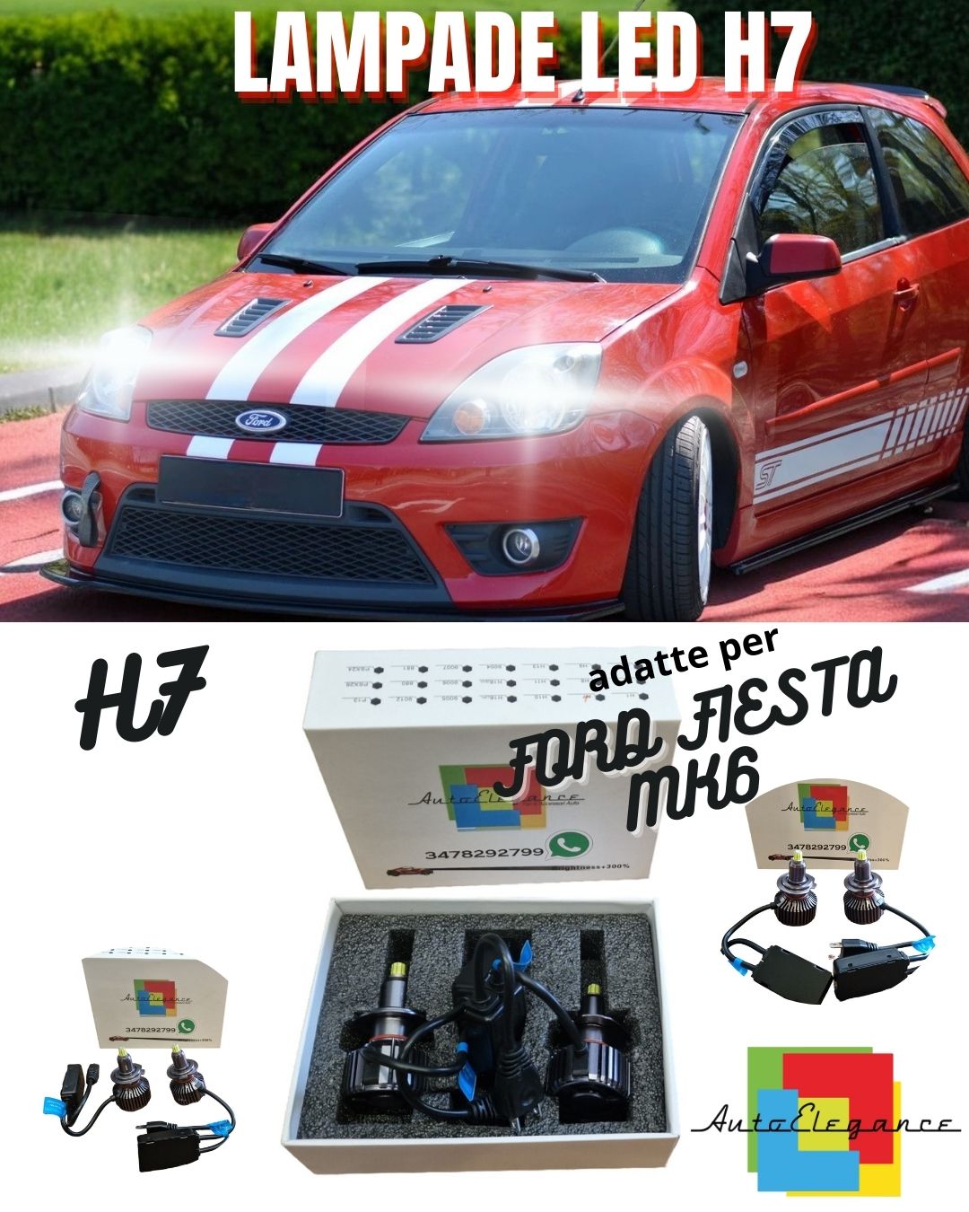 😍KIT LED H7 FORD FIESTA6 PRE-RESTYLING CANBUS LED PER FARI LENTICOLARI 9600LM😍