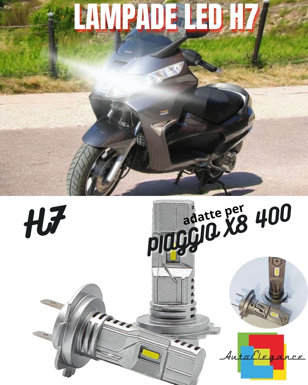 😍LAMPADA LED H7 6000K CANBUS 3000 LM PER ABBAGLIANTI PIAGGIO X8 400 2 Pezzi😍