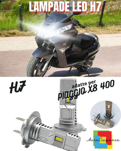 😍LAMPADA LED H7 6000K CANBUS 3000 LM PER ABBAGLIANTI PIAGGIO X8 400 2 Pezzi😍