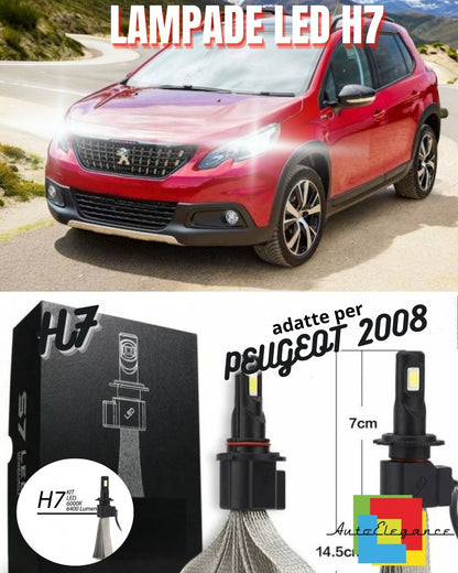 😎ABBAGLIANTE LED PEUGEOT 2008 LED H7 6000K 6400 LUMEN ACCENSIONE RAPIDA XENON😎