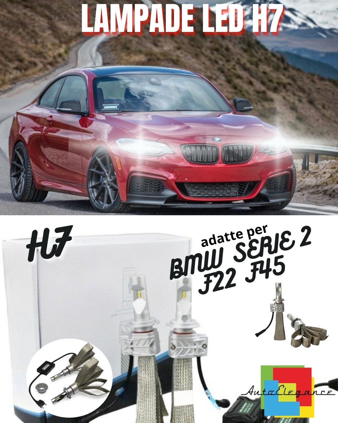 KIT LED H7 6500K FULL CANBUS 8000 LUMEN LED LAMPADE PER BMW SERIE 2 F22 F45