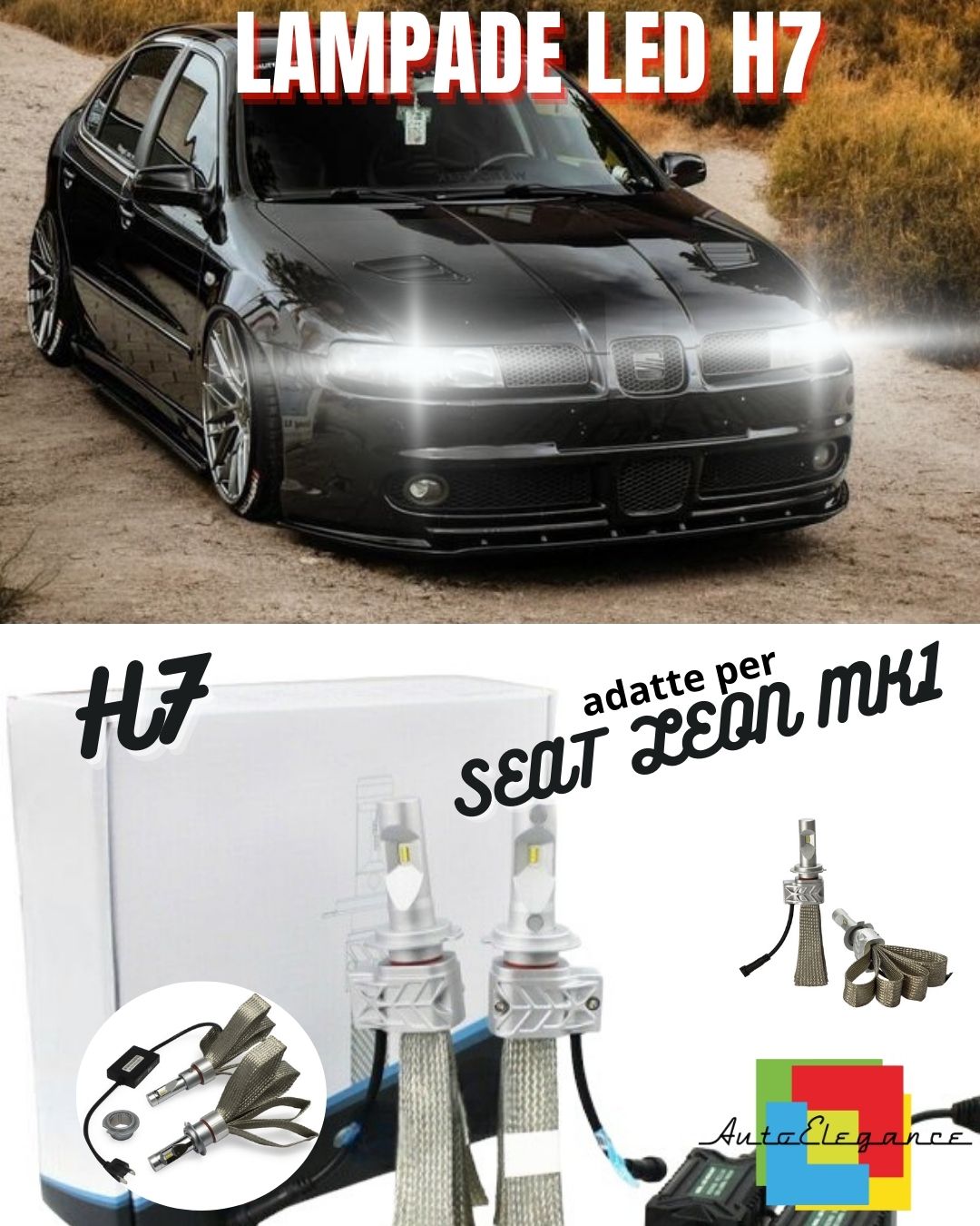 😎KIT LED H7 SEAT LEON MK1 1M 8000 LUMEN 6500K ANABBAGLIANTI CANBUS BIANCO😎