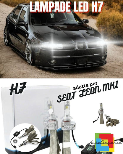 😎KIT LED H7 SEAT LEON MK1 1M 8000 LUMEN 6500K ANABBAGLIANTI CANBUS BIANCO😎