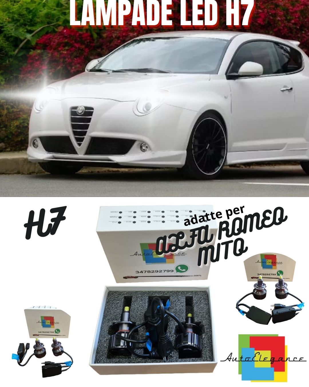 😍KIT FULL LED H7 CANBUS ALFA ROMEO MITO 6000K BIANCO 9600 LUMEN 80W NO ERROR😍