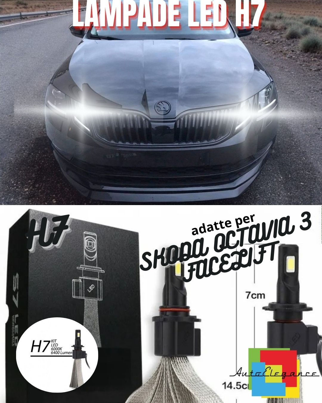 🖤KIT LAMPADE ABBAGLIANTI LED SKODA OCTAVIA 3 FACELIFT H7 6000K🖤