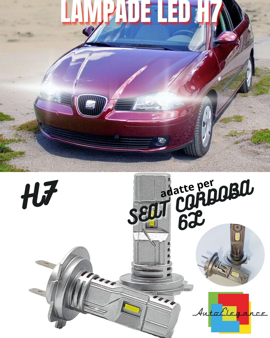 🤩KIT LED H7 PER SEAT CORDOBA 6L 6000K BIANCO 6000 LUMEN CANBUS ANABBAGLIANTI🤩