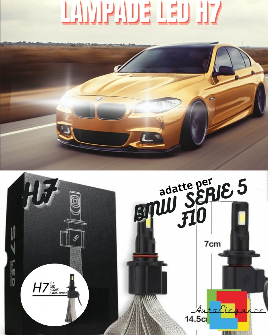 💛KIT LAMPADE ABBAGLIANTI LED BMW SERIE 5 F10 F11 LED H7 6000K LUMEN CANBUS💛