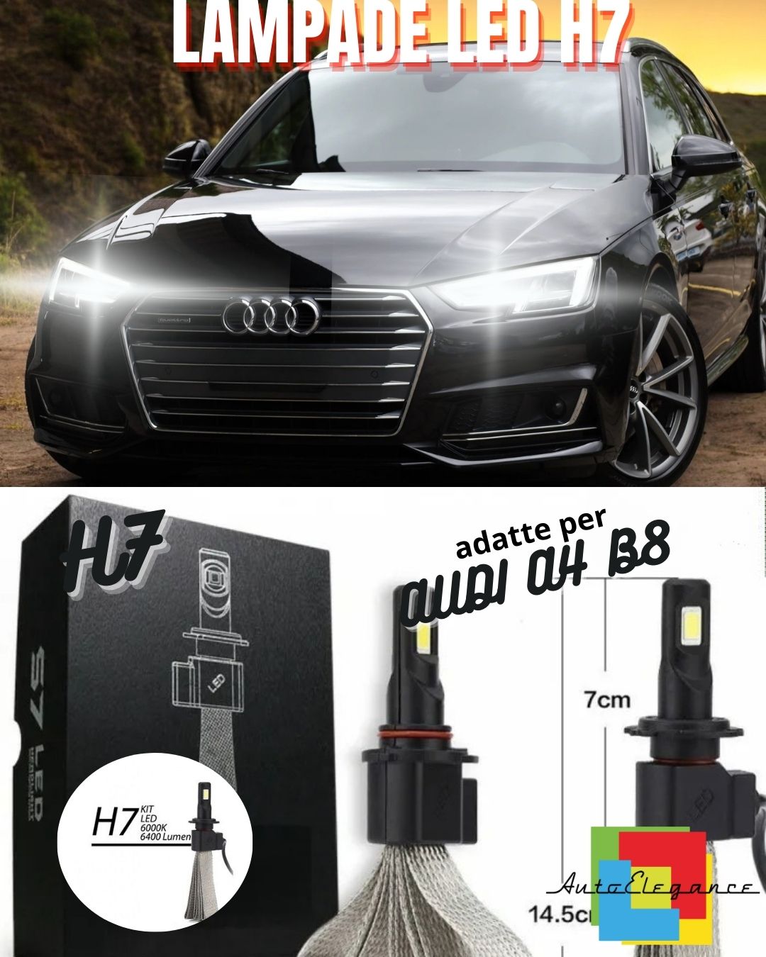 🖤KIT LAMPADE ABBAGLIANTI LED AUDI A4 B8 RESTYLING LED H7 6000K 6400 LUMEN🖤