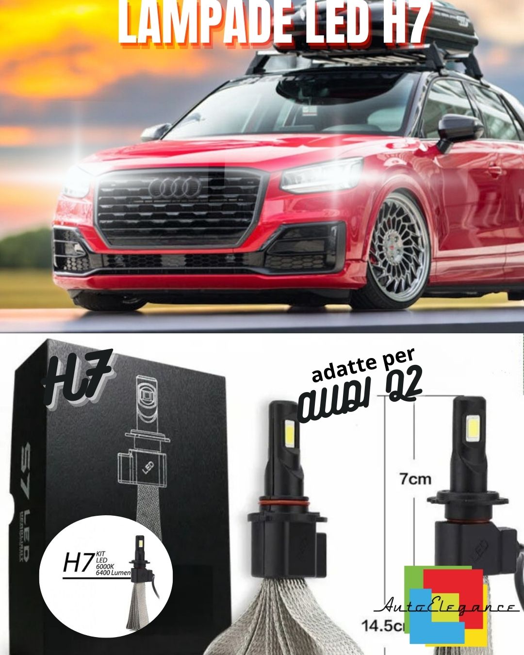 KIT LAMPADE ANABBAGLIANTI LED AUDI Q2 LED H7 6000K 6400 LUMEN NO ERROR