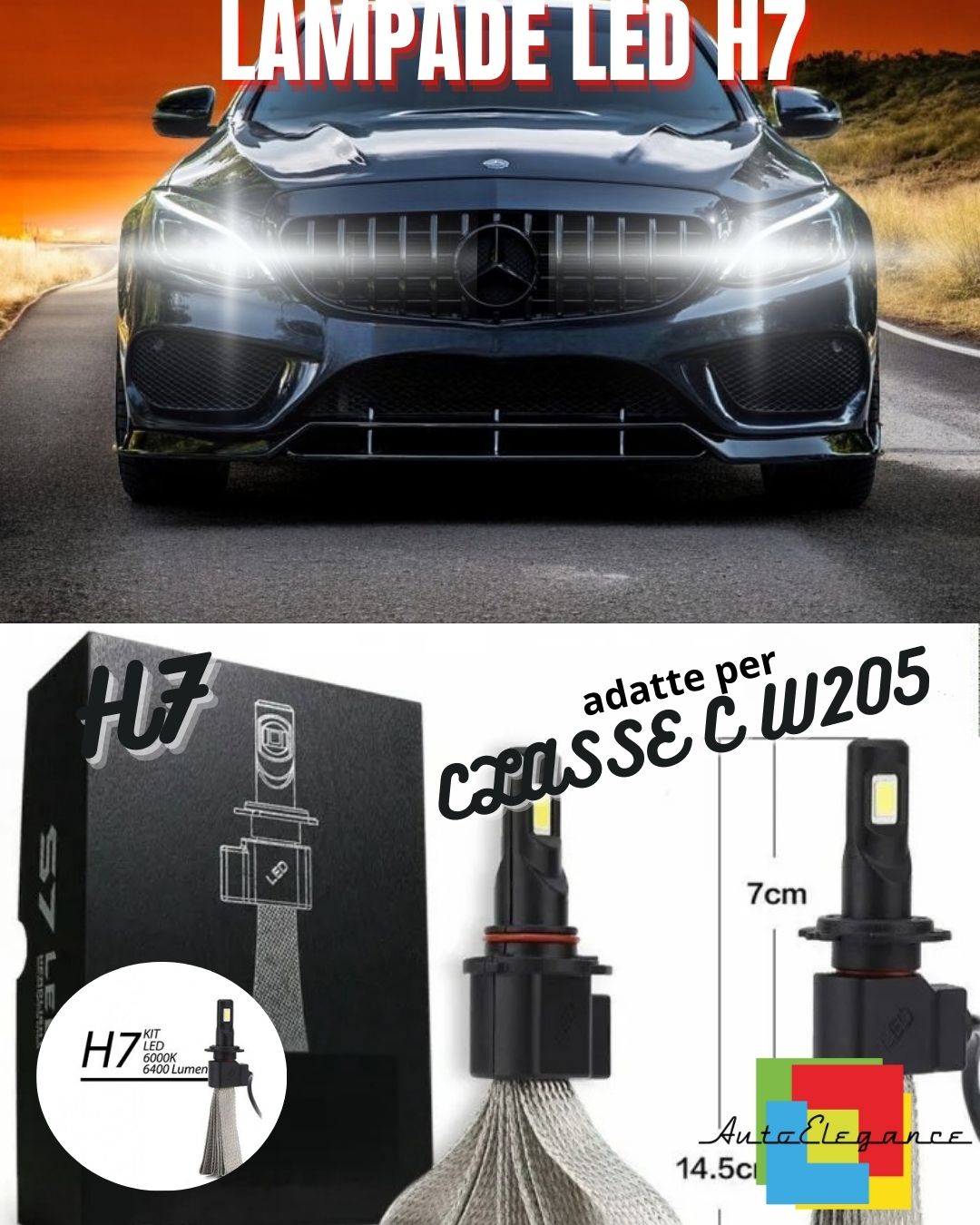 🖤KIT LAMPADE H7 LED ABBAGLIANTI MERCEDES CLASSE C W205 6000K 6400 LUMEN🖤