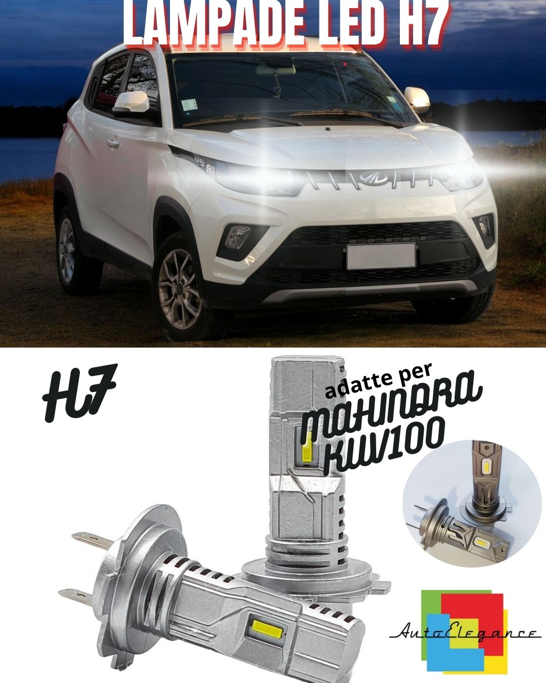 ✨KIT LED H7 MAHINDRA KUV100 6000K BIANCO 6000 LUMEN CANBUS ANABBAGLIANTI✨