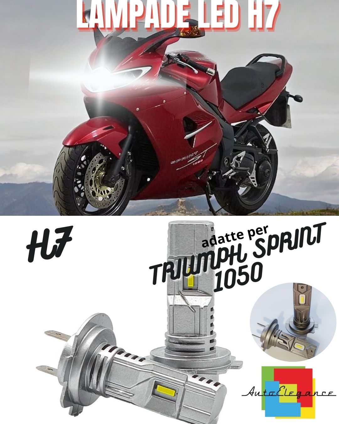 KIT LED H7 6000K BIANCO 6000 LUMEN TRIUMPH SPRINT 1050 2005-2010 ST COMPATTE
