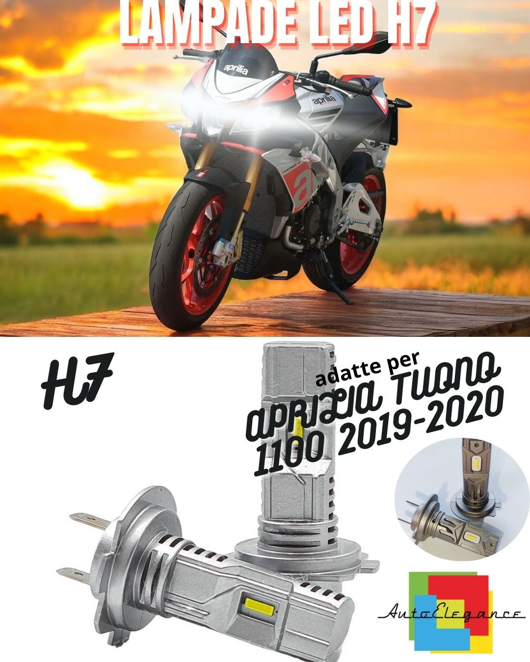 🤩H7 LED KIT 6000K WHITE 6000 LUMEN APRILIA TUONO 1100 V4 RR COMPACT 2 Pieces🤩