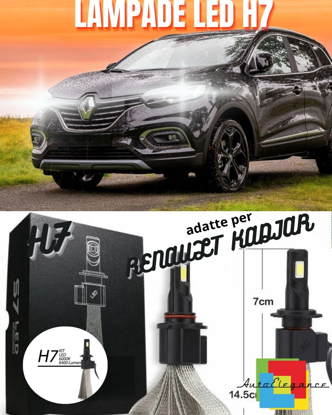 🖤ANABBAGLIANTE LED RENAULT KADJAR LED H7 6000K 6400 LUMEN ULTRALUMINOSI🖤