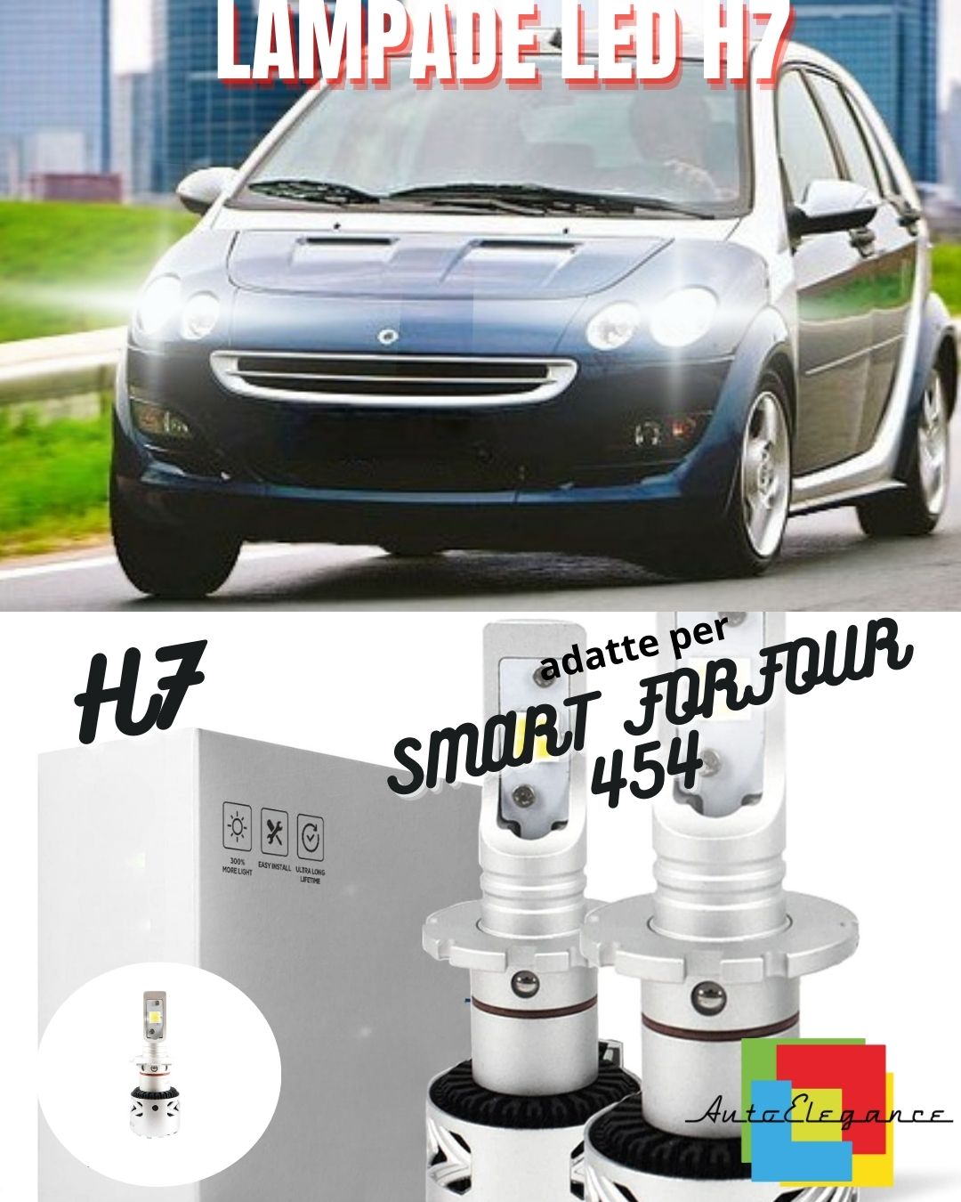 😍KIT FULL LED H7 SMART FORFOUR454 6500K CANBUS 12000 LUMEN MONOLED LENTICOLARE