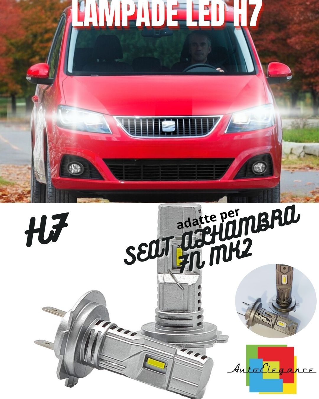 🍂KIT LED H7 PER SEAT ALHAMBRA 7N 6000K BIANCO 6000 LUMEN CANBUS ANABBAGLIANTI🍂
