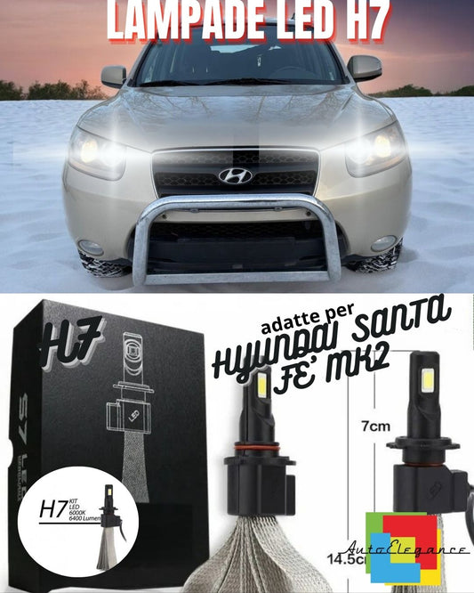 🤩KIT LAMPADE ABBAGLIANTI LED HYUNDAI SANTA FE' MK2 LED H7 6000K 6400 LUMEN🤩