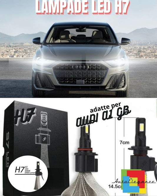 KIT LED AUDI A1 GB H7 6000K BIANCO 6400 LUMEN XENON XENO ANABBAGLIANTI