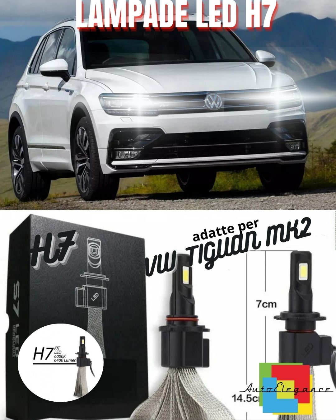 🤩KIT LAMPADE ABBAGLIANTI LED VW TIGUAN MK2 LED H7 6000K 6400 LUMEN NO ERROR🤩