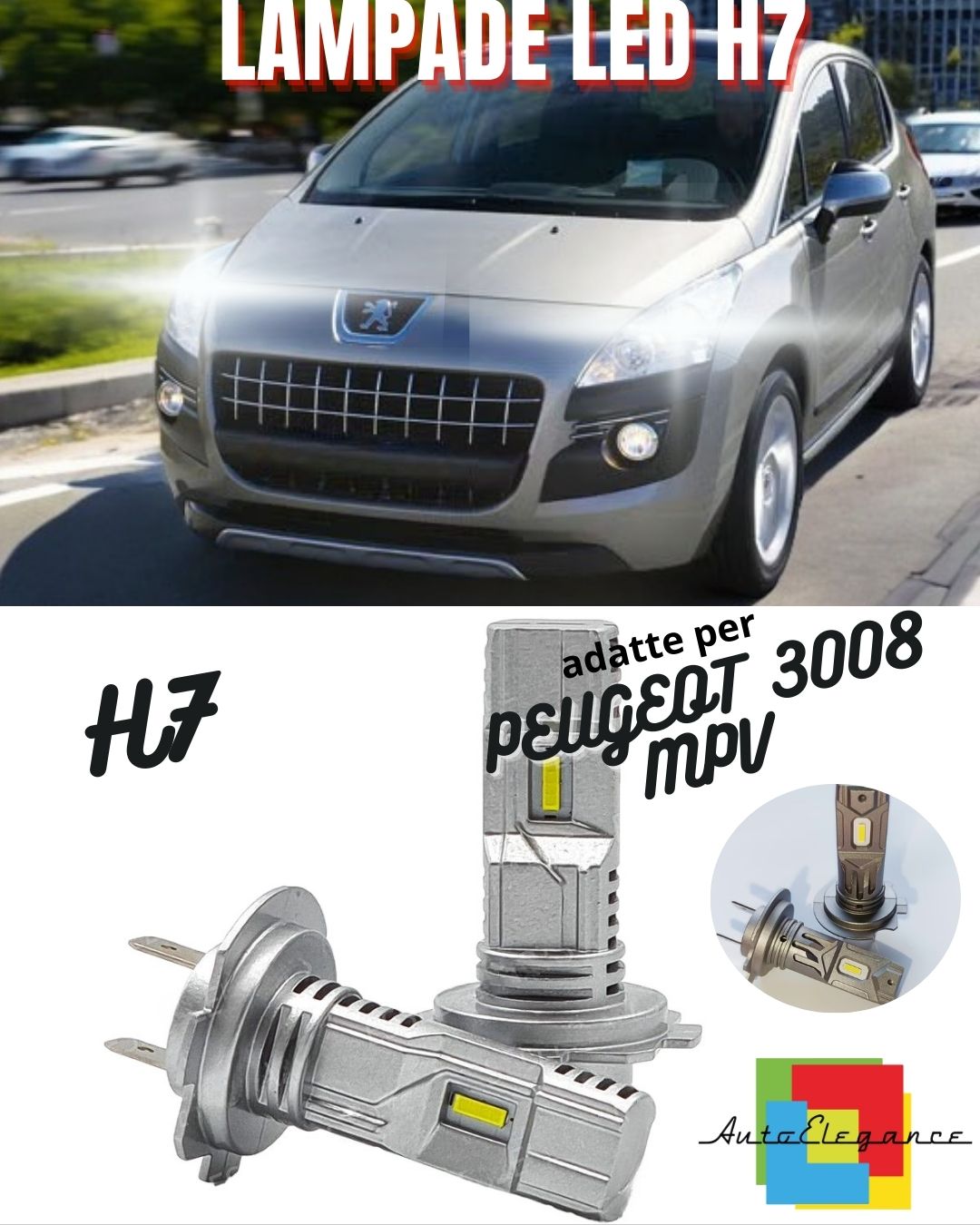 😍KIT LED H7 PER PEUGEOT 3008 MPV 6000K BIANCO 6000 LUMEN CANBUS ANABBAGLIANTI😍