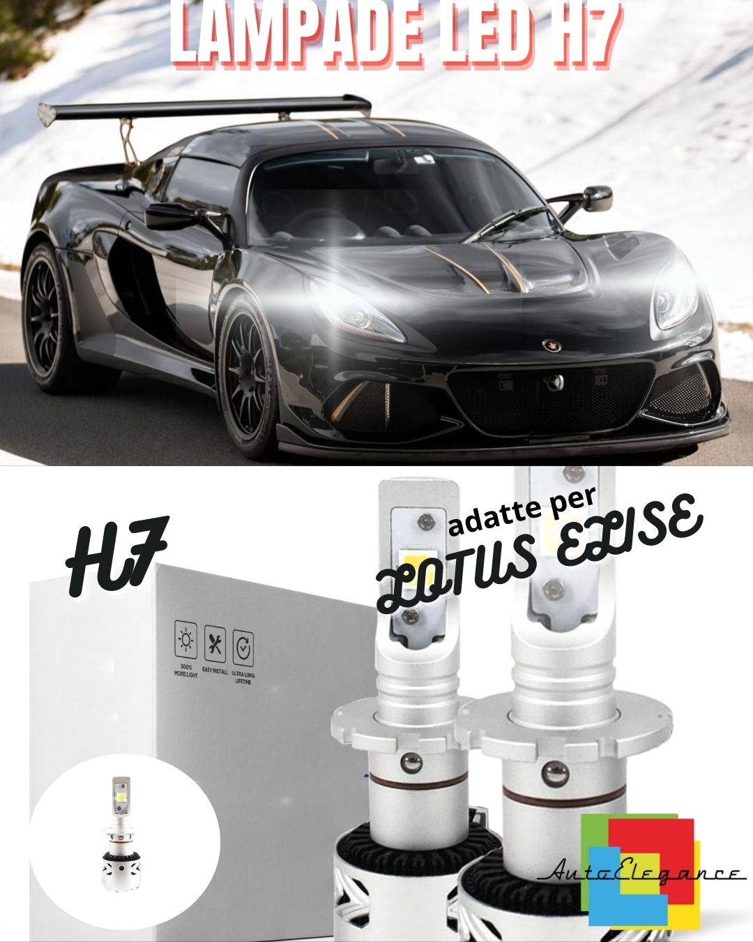 ❄️KIT LED H7 LOTUS ELISE 6500K CANBUS 12000LM LUMEN MONO LED LENTICOLARE❄️