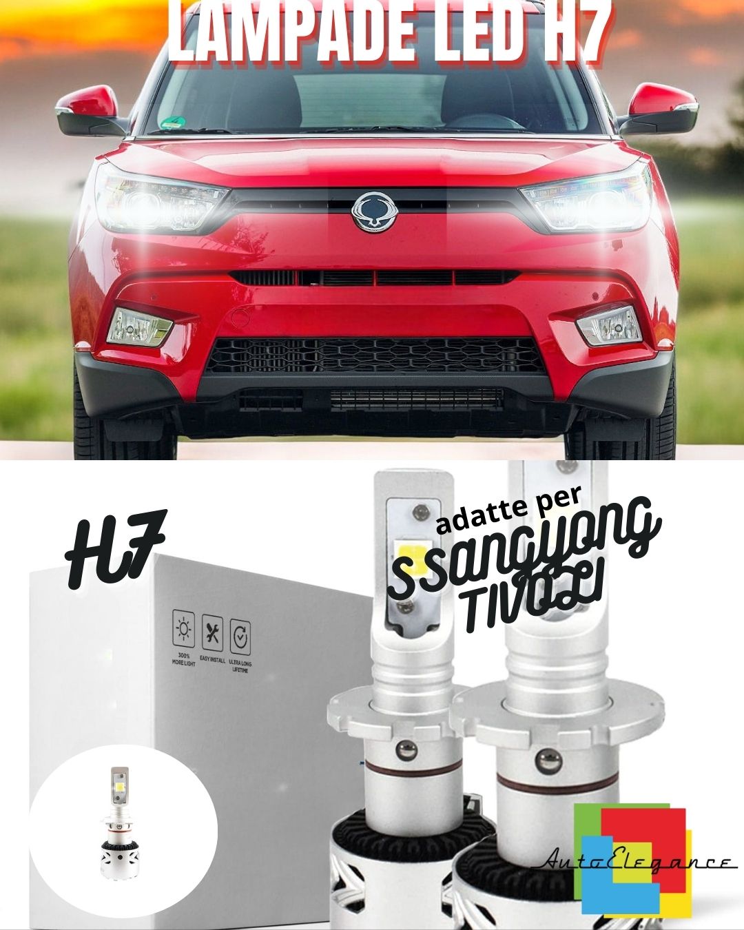 ❤️KIT LED H7 SSANGYONG TIVOLI 6500K BIANCO CANBUS XENON 12000LM LUMEN MONO LED❤️
