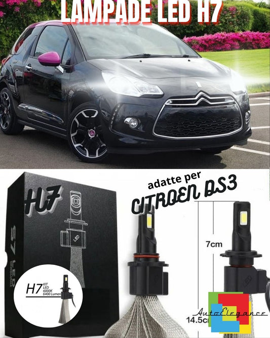 KIT FULL LED CITROEN DS3 LAMPADE H7 6000K XENON BIANCO GHIACCIO NO ERROR