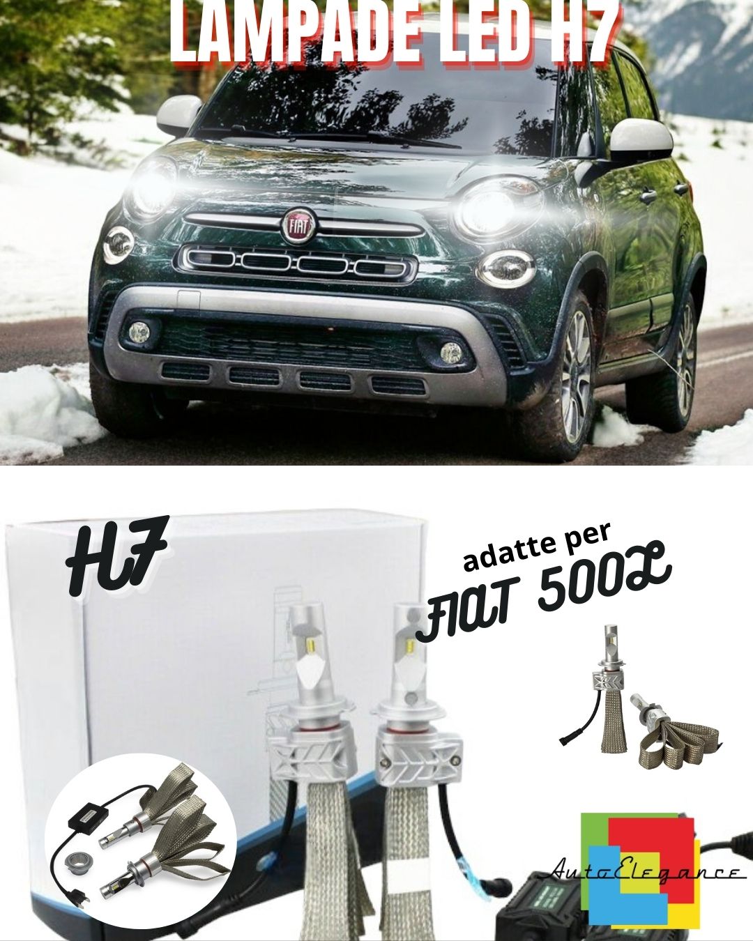 🔥KIT LED H7 6500K FULL CANBUS 8000 LUMEN LED LAMPADE PER FIAT 500L🔥