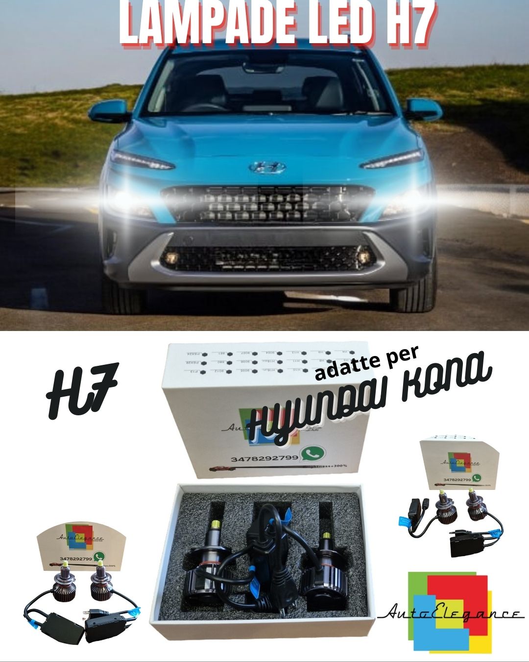 KIT LAMPADE ANABBAGLIANTI LED HYUNDAI KONA LED H7 6000K BIANCO NO ERROR