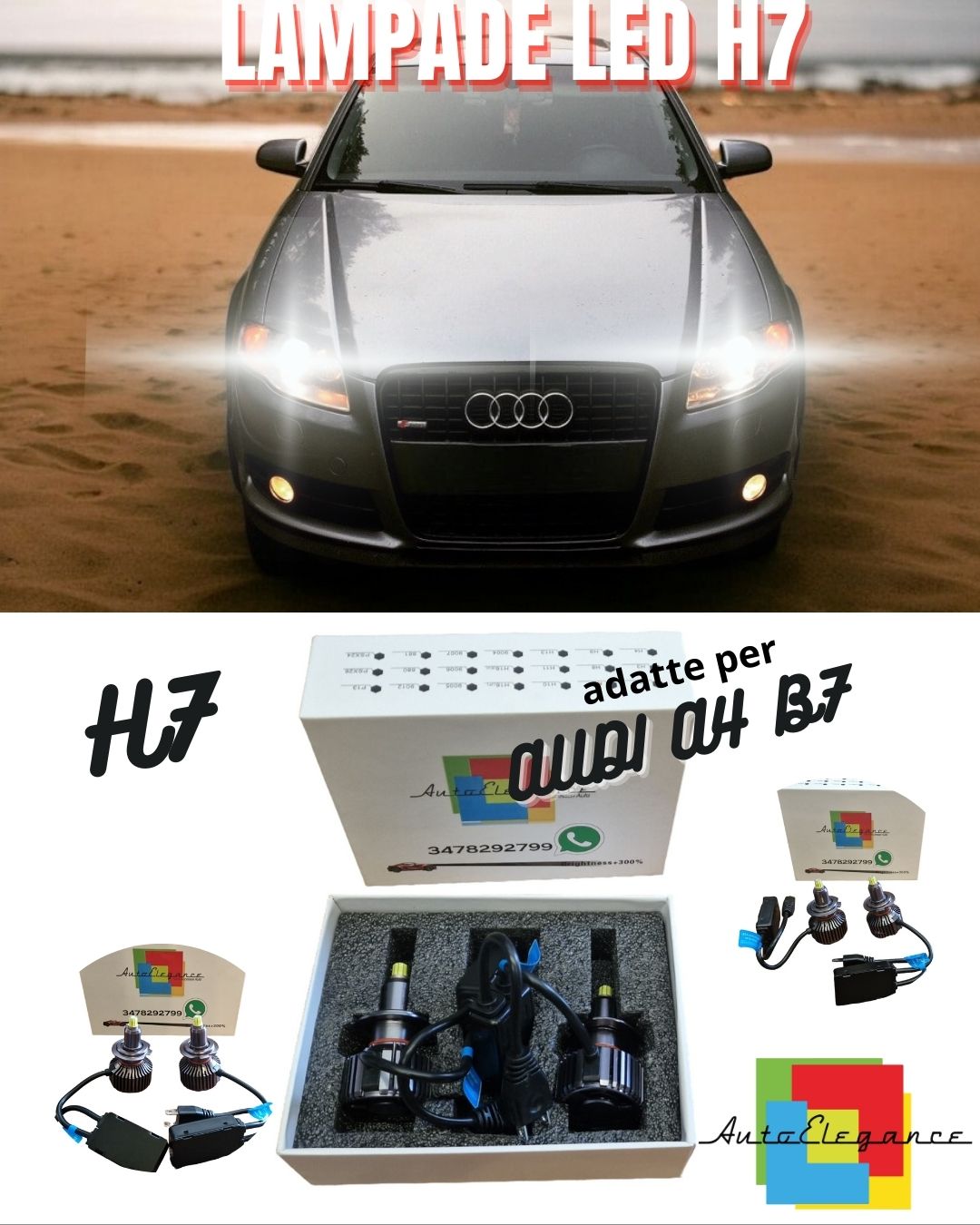😍KIT LED H7 CANBUS AUDI A4 B7 + AVANT CON LED A 360° 9600 LUMEN 6000K BIANCO😍