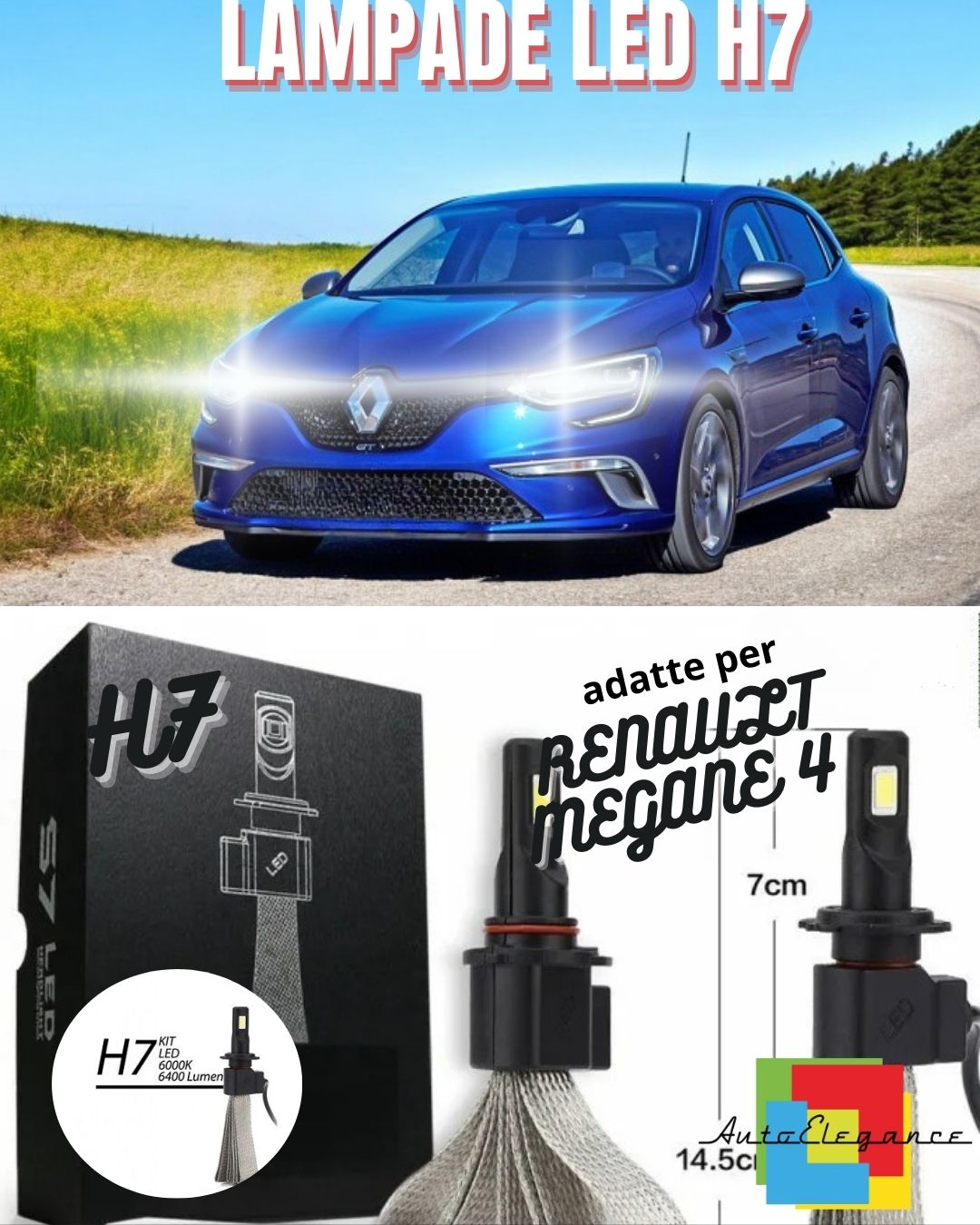 😍ANABBAGLIANTE LED RENAULT MEGANE 4 LAMPADE H7 6000K NO ERROR 6400 LUMEN 60W😍
