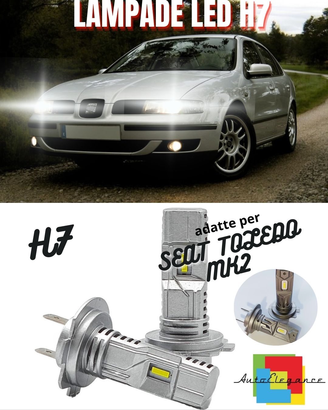 🌳KIT LED H7 PER SEAT TOLEDO MK2 6000K BIANCO 6000 LUMEN CANBUS ANABBAGLIANTI🌳