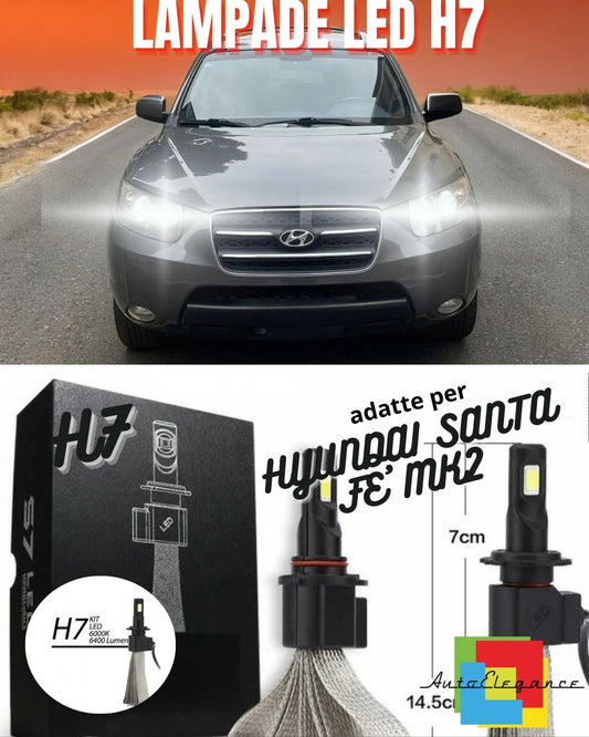 🖤KIT LAMPADE ABBAGLIANTI LED HYUNDAI SANTA FE' MK2 LED H7 6000K 6400 LUMEN🖤