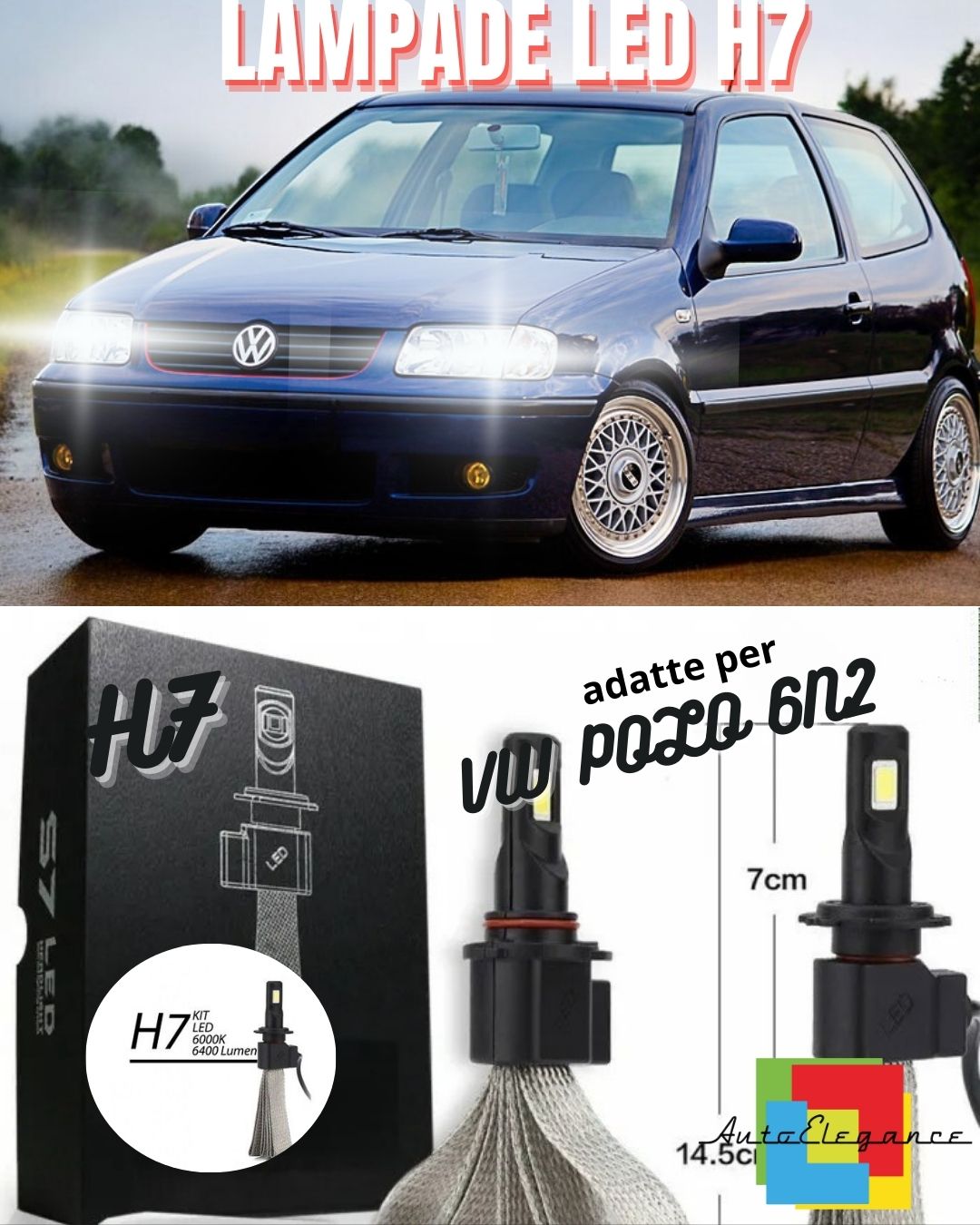VW POLO 6N2 LED LOW BEAM LAMP KIT LED H7 6000K 6400 LUMEN NO ERROR