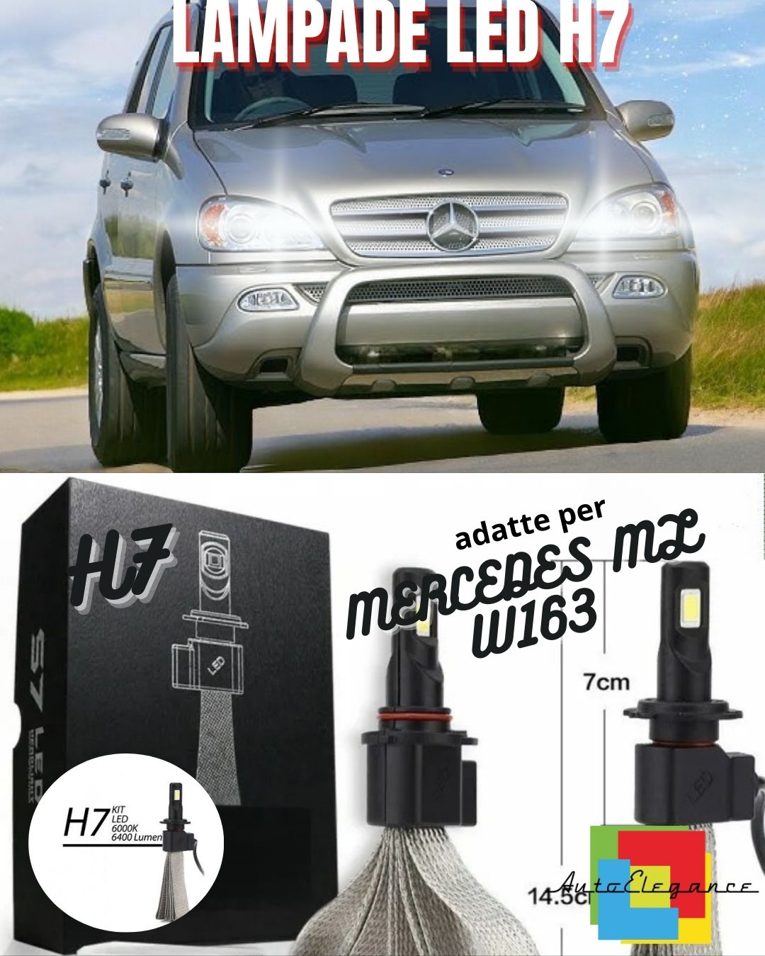 🤩KIT LED H7 MERCEDES ML W163 6000K ABBAGLIANTI ACCENSIONE IMMEDIATA🤩
