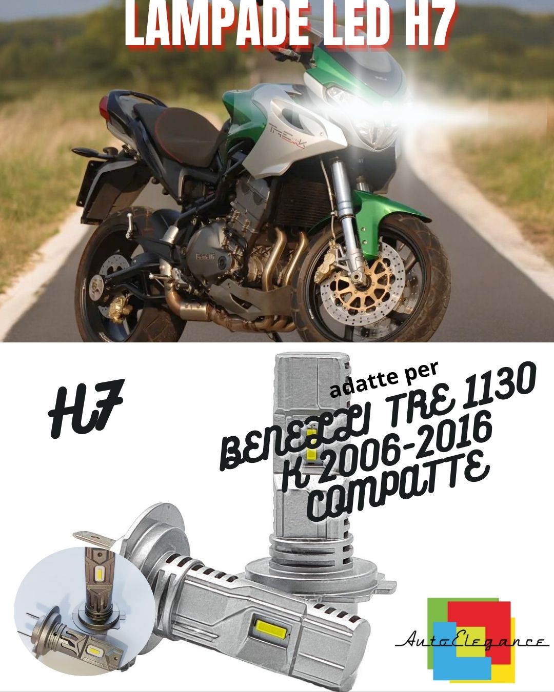 ⭐KIT LED H7 6000K ABBAGLIANTE 6000 LUMEN BENELLI TRE 1130 K COMPATTE⭐