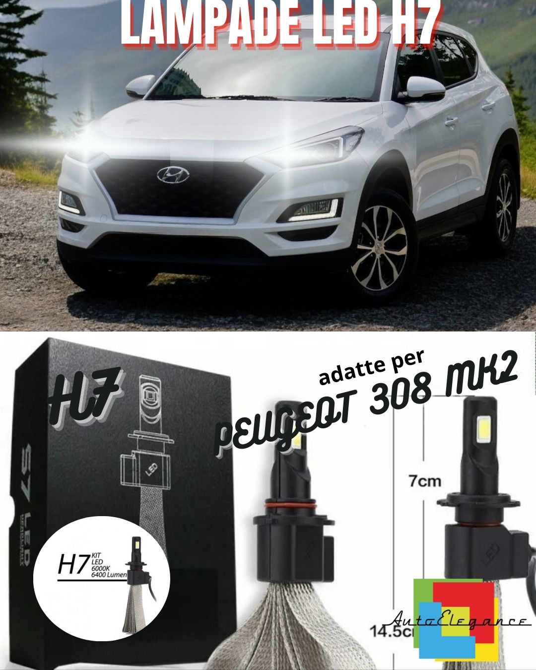 🤩KIT LAMPADE ABBAGLIANTI LED HYUNDAI TUCSON LED H7 6000K 6400 LUMEN NO AVARIA🤩