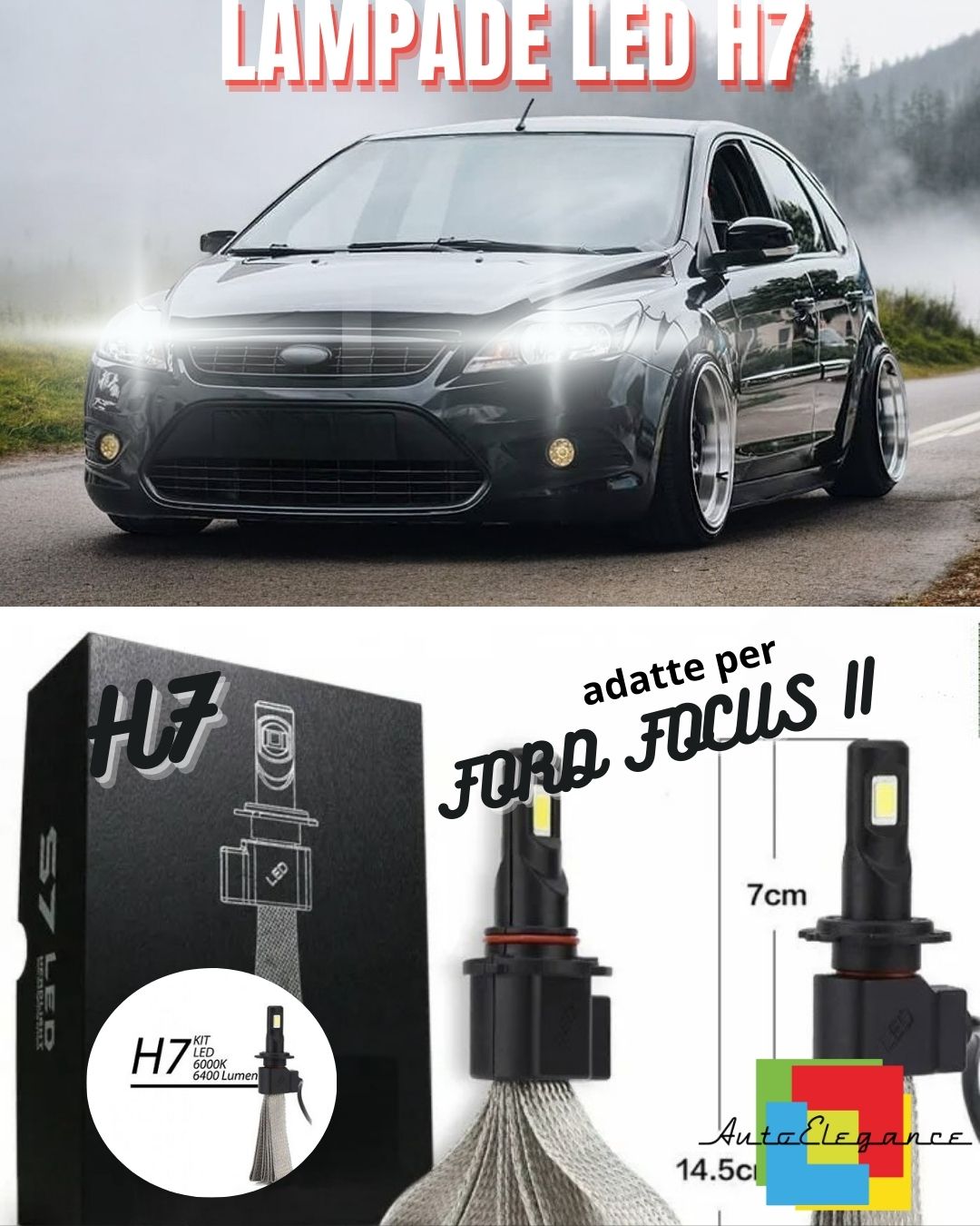 59.90🖤FULL LED KIT FORD FOCUS II H7 6000K XENON ICE WHITE LAMPS NO ERROR🖤 